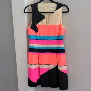 Julie Brown NYC Harlyn Sleeveless Colorblock Neon A-Line Pleated Dress; Size 6